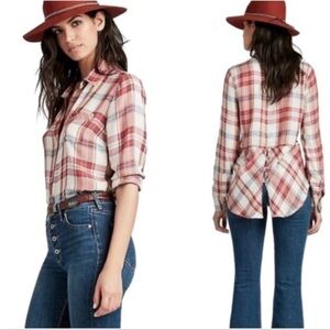 Lucky Brand Red White Plaid Flannel
Bungalow Split Button Back Shirt size Small